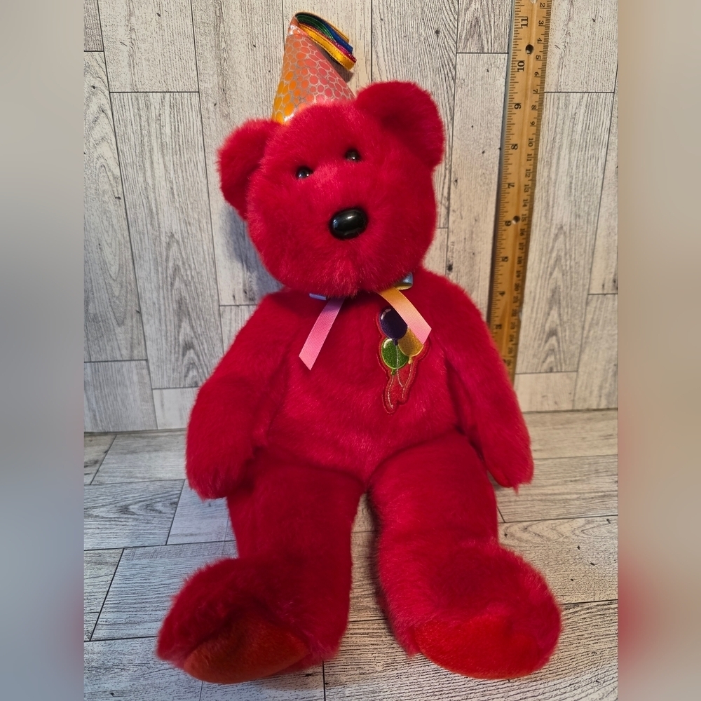 Ty Red Plush Bear with Party Hat